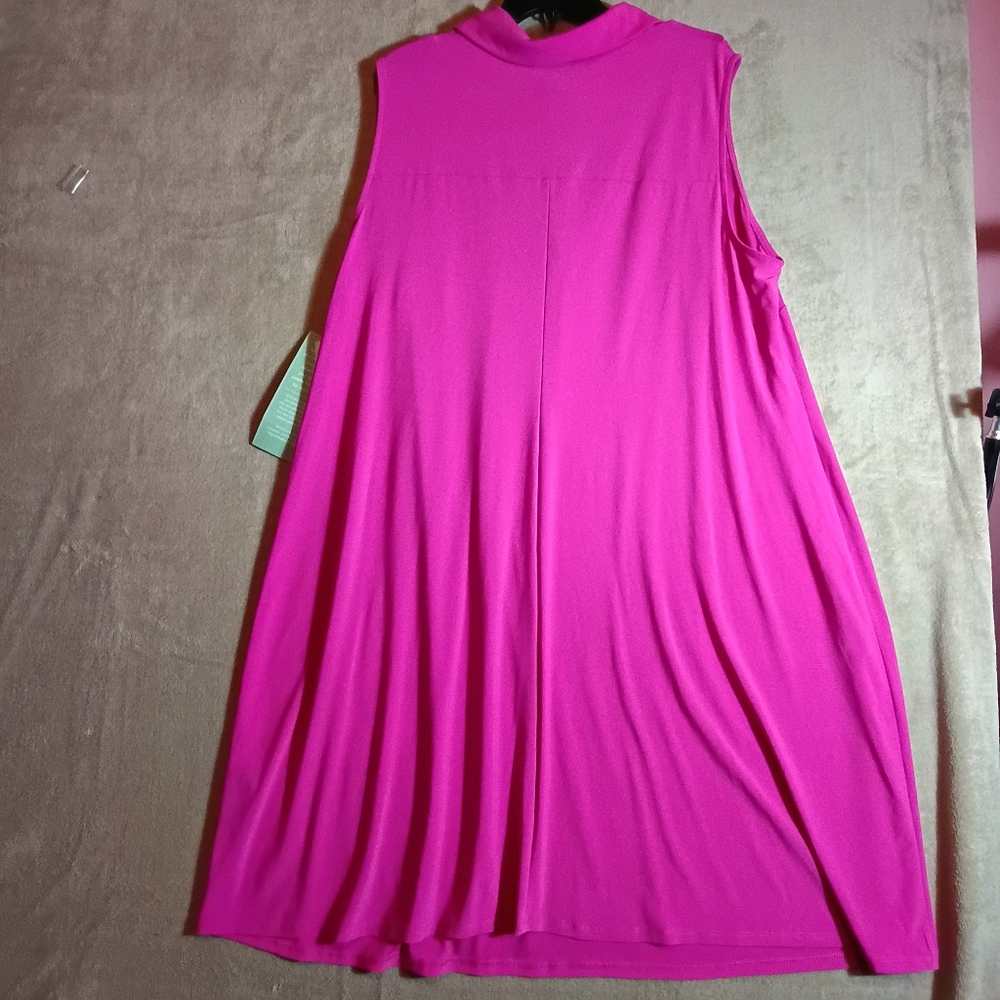 Vibrant Pink Magenta Dress Sleeveless Polo Midi By MSK New - Picture 7 of 8